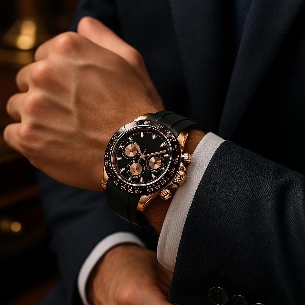 Montre chronographe VK63 cadran noir acier inoxydable 316L haute précision poignet