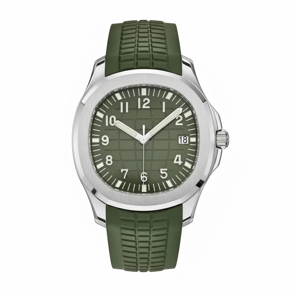 40MM Olive Green NH35 Automatic Mechanical Watch for Men Sapphire Crystal Wristwatch 100M Waterproof Rubber Strap