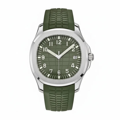 40MM Olive Green NH35 Automatic Mechanical Watch for Men Sapphire Crystal Wristwatch 100M Waterproof Rubber Strap