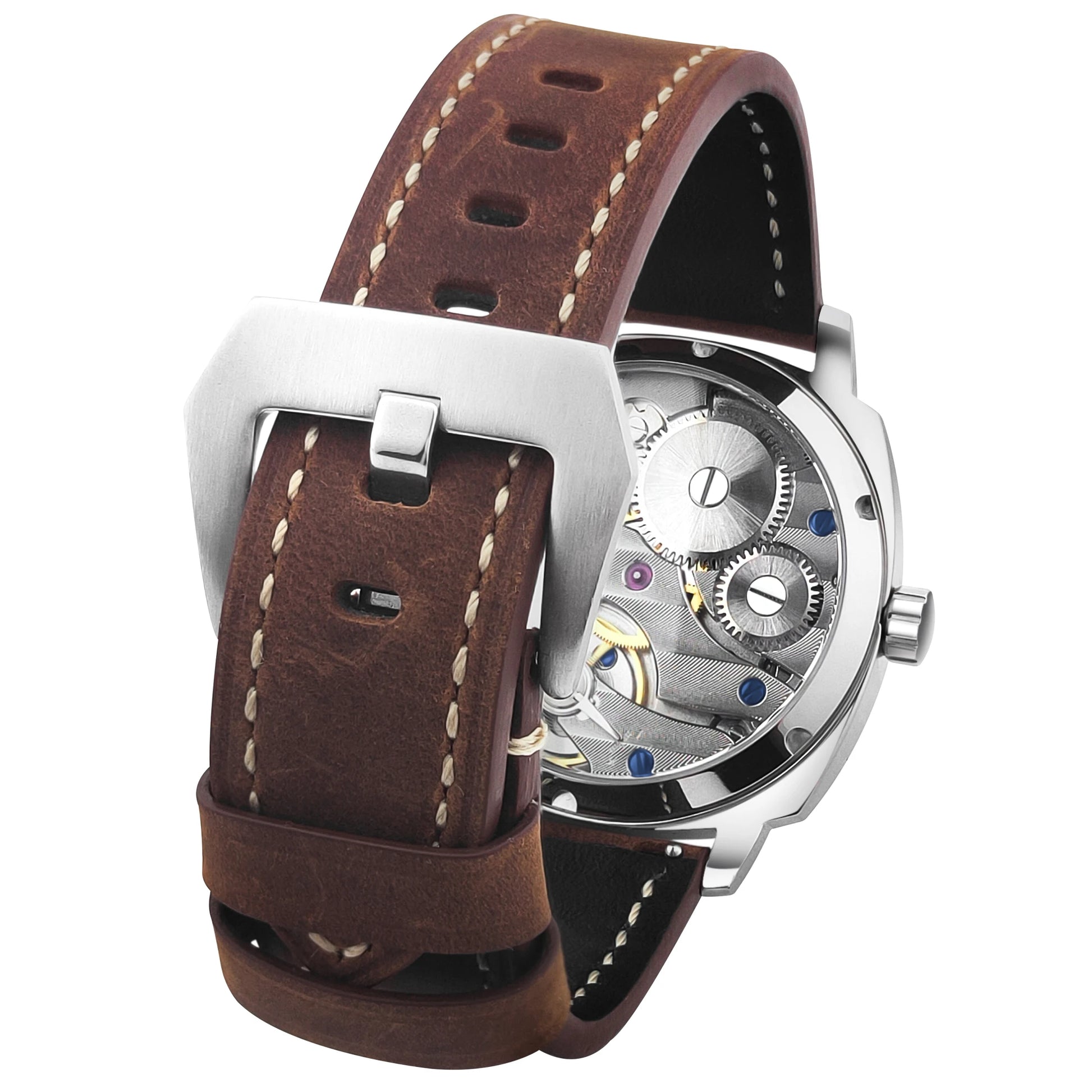 Montre automatique Adventure homme 42mm cadran noir bracelet cuir dos