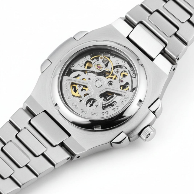 Montre squelette automatique homme avec mécanisme visible et design luxueux mécanisme